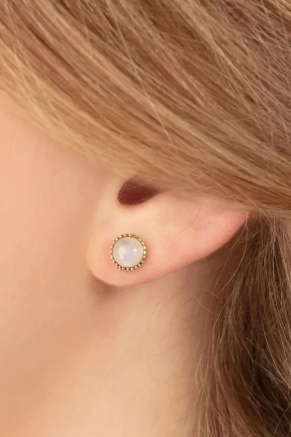 Flash Sale Very Cherry Flower Fan Oorbellen In Goud En Maansteen Wit