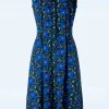 Hot Banned Retro Flower Power Jurk In Blauw