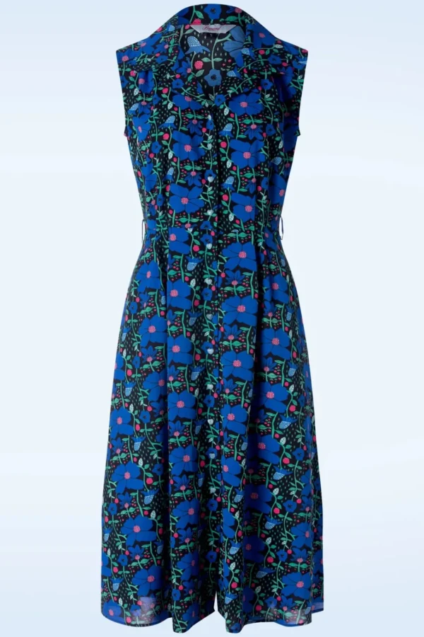 Hot Banned Retro Flower Power Jurk In Blauw