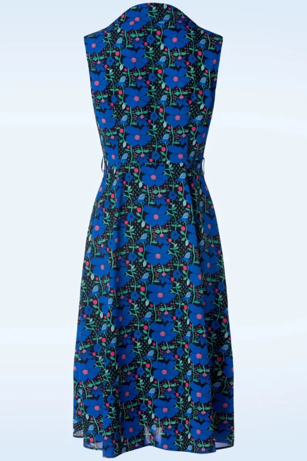 Hot Banned Retro Flower Power Jurk In Blauw