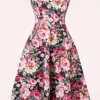 Shop Banned Retro Flower Show Off Shoulder Swing Jurk In Roze