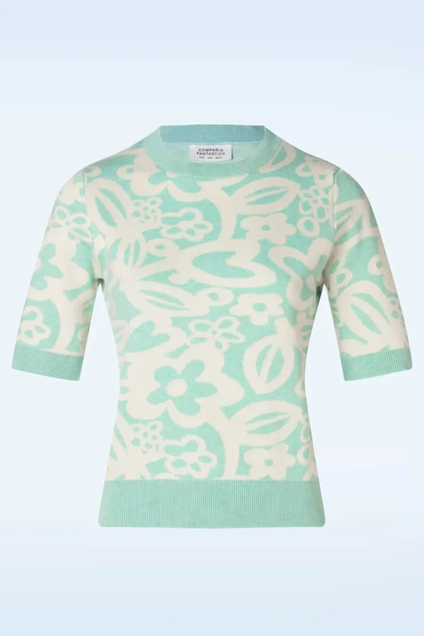 Fashion Compania Fantastica Freya Flower Jumper In Mintblauw