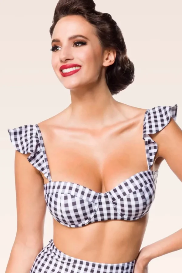 Clearance Belsira Gigi Gingham Bikinitop In Zwart En Wit