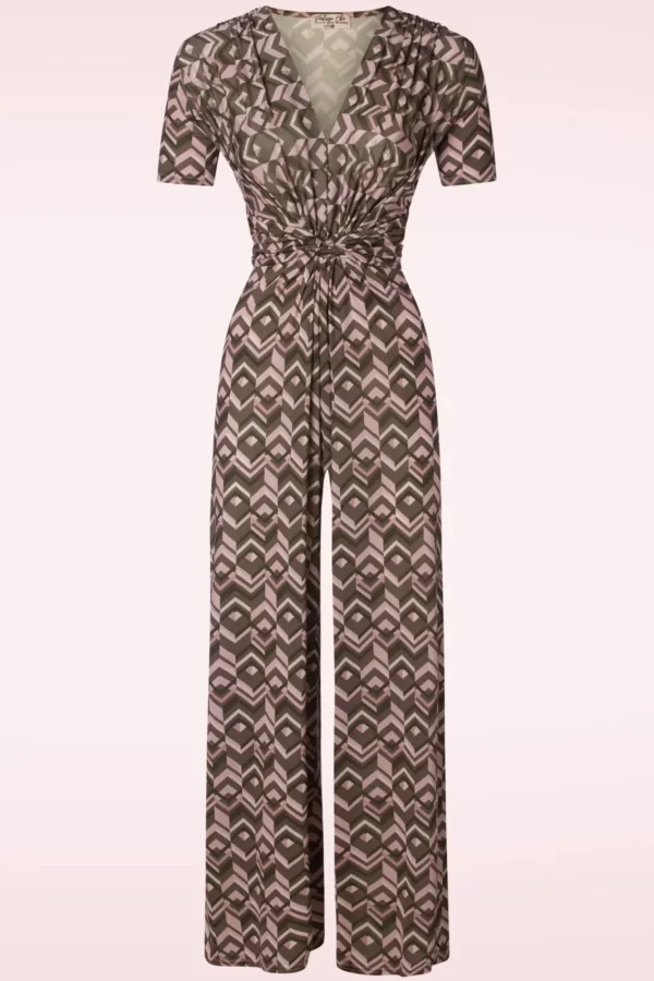 Online Vintage Chic for Topvintage Gina Geo Print Jumpsuit In Bruin