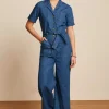 Shop King Louie Gracie Jumpsuit Chambray In Denim Blauw