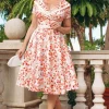 New Vintage Diva Greta Swing Jurk In Wit Met Rode Rozen Print