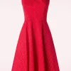 Online Banned Retro Hattie Halter Spot Swing Jurk In Rood