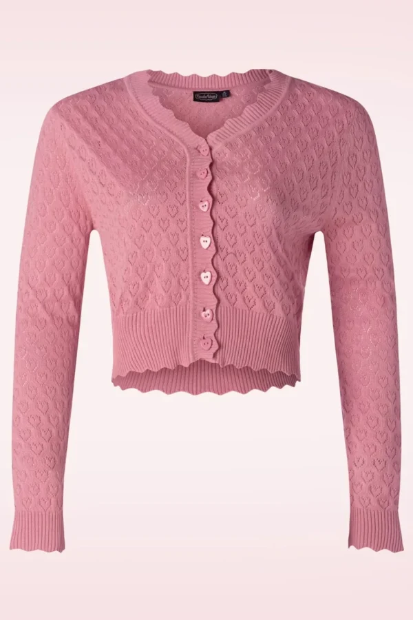 Cheap Vixen Heart Pattern Scallop Edge Cardigan In Roze