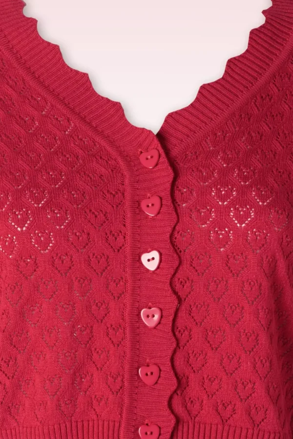 Outlet Vixen Heart Pattern Scallop Edge Cardigan In Rood