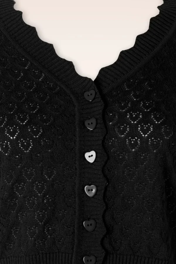 Best Sale Vixen Heart Pattern Scallop Edge Cardigan In Zwart