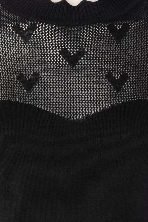Cheap Vixen Heart Pattern Scallop Edge Trui In Zwart