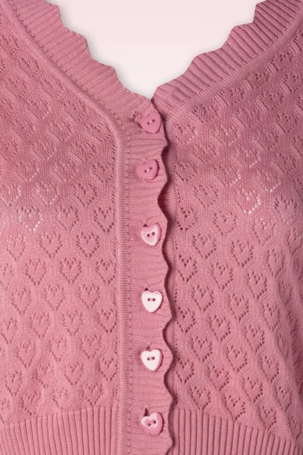 Cheap Vixen Heart Pattern Scallop Edge Cardigan In Roze