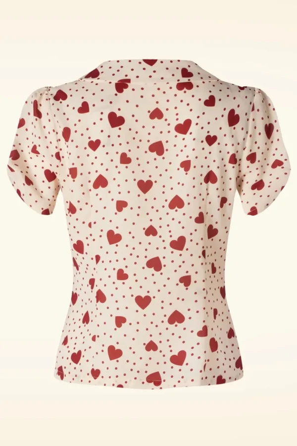 Discount Vixen Heart Polka Dot Collared Top In Creme