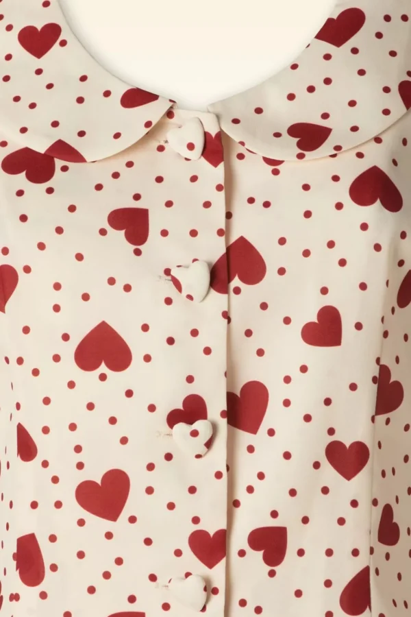 Discount Vixen Heart Polka Dot Collared Top In Creme