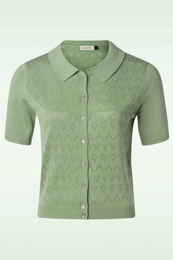 Online Banned Retro Heart Waves Cardigan In Groen