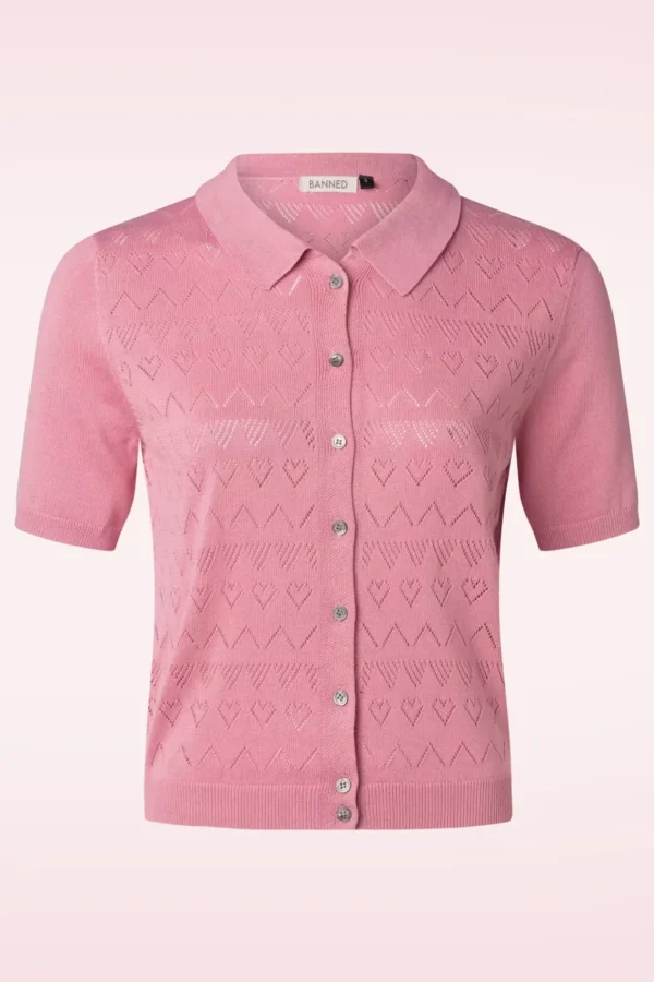 Shop Banned Retro Heart Waves Cardigan In Roze