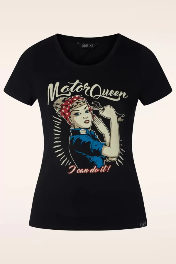 Outlet Queen Kerosin I Can Do It Motor Queen T-Shirt In Zwart