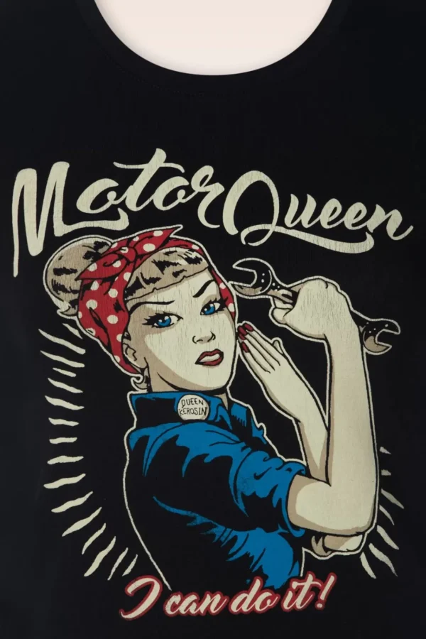 Outlet Queen Kerosin I Can Do It Motor Queen T-Shirt In Zwart