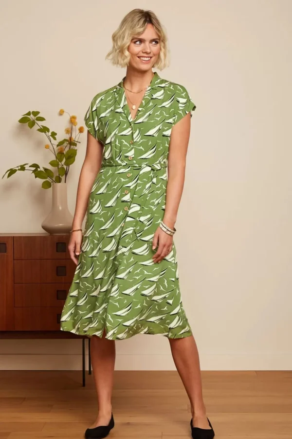 Best Sale King Louie Irene Bateau Midi Jurk In Woodbine Groen