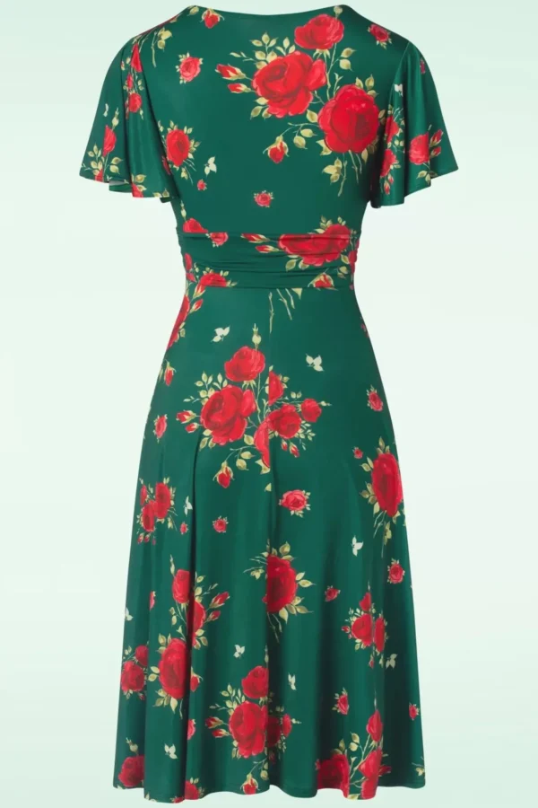 Outlet Vintage Chic for Topvintage Irene Flower Cross Over Swing Jurk In Silky Green