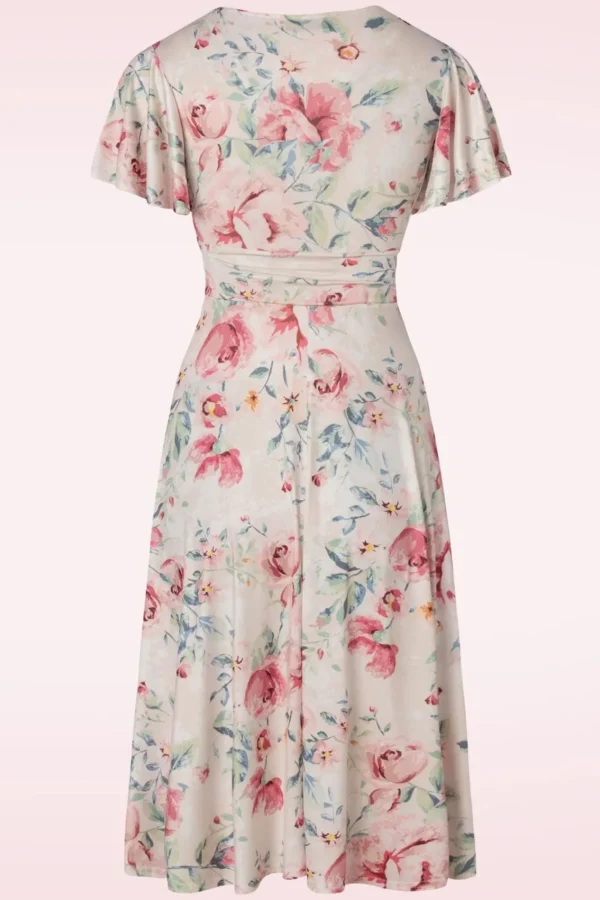 Online Vintage Chic for Topvintage Irene Flower Overslagswingjurk In Zijdeachtig Creme