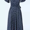 Cheap Vintage Chic for Topvintage Irene Polkadot Cross Over Swing Jurk In Marineblauw