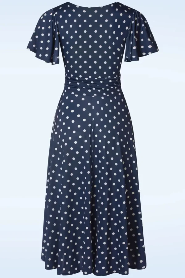 Cheap Vintage Chic for Topvintage Irene Polkadot Cross Over Swing Jurk In Marineblauw