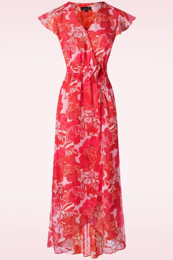 Best Sale Smashed Lemon Isla Flower Maxi Jurk In Roze En Rood