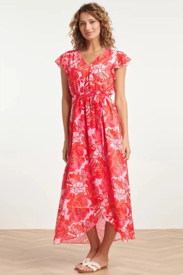 Best Sale Smashed Lemon Isla Flower Maxi Jurk In Roze En Rood