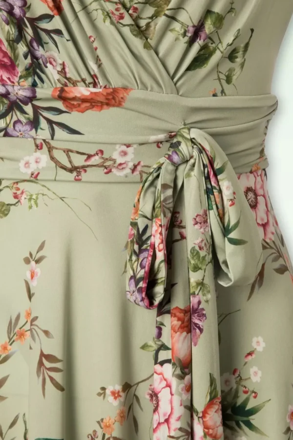 Fashion Vintage Chic for Topvintage Jane Bloemen Midi-Jurk In Vintage Groen