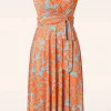 Sale Vintage Chic for Topvintage Jane Leaf Swing Jurk In Blauw En Oranje