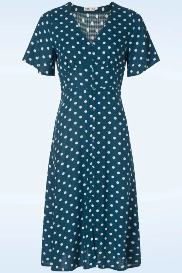 Discount Md'M Jeanette Polka Dot Jurk In Marineblauw