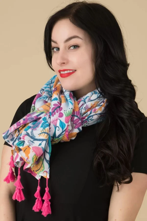 Discount Smashed Lemon Jenny Floral Sjaal In Wit En Multi