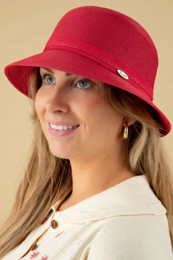 Sale Brontu00e9 Julia Straw Cloche Hoed In Rood