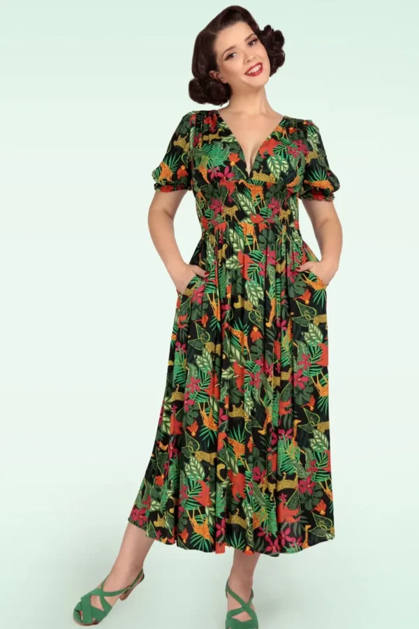 Best Collectif Clothing Juliette Jungle Maxi Jurk In Zwart