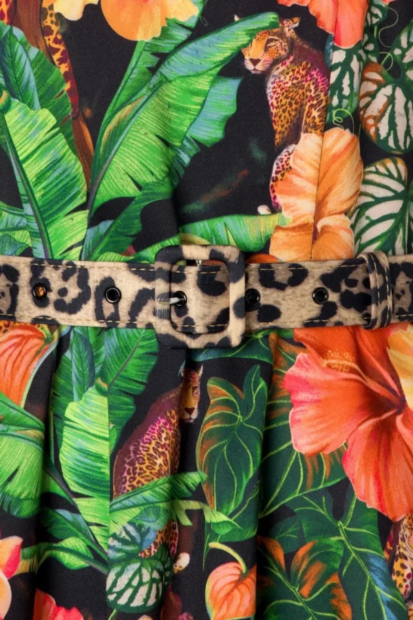 Best Sale Vixen Jungle Print Flare Jurk In Zwart