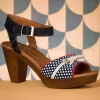 Online Nemonic Karina Lederen Plateau Sandalen In Marineblauw