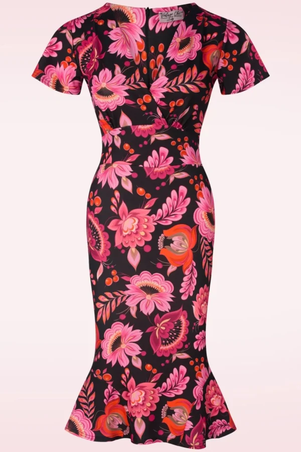 Store Vintage Chic for Topvintage Katie Floral Pencil Jurk In Zwart En Roze