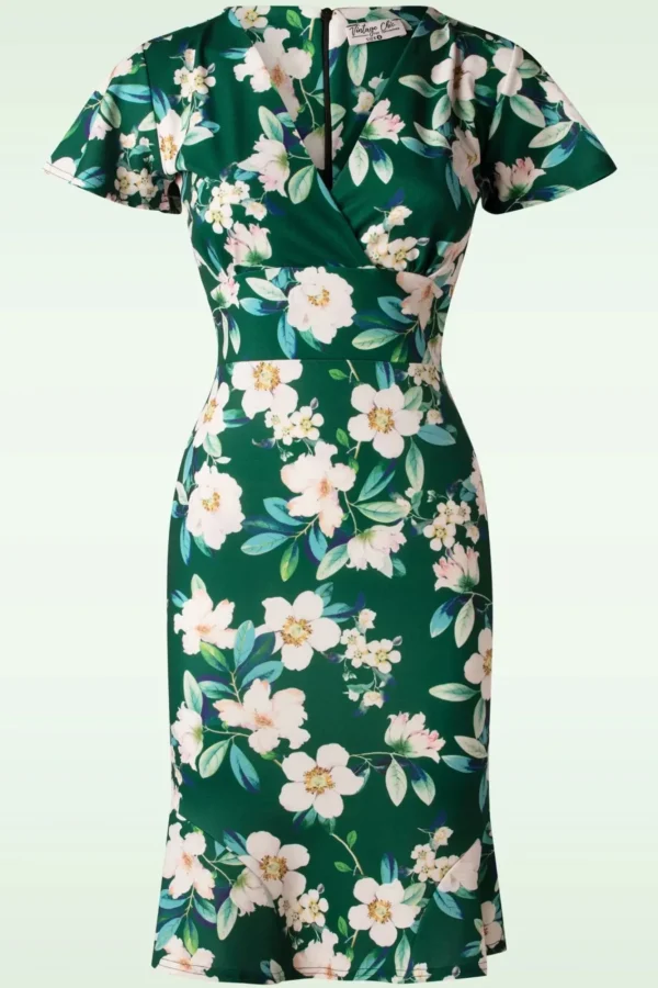 Cheap Vintage Chic for Topvintage Katie Floral Pencil Jurk In Groen