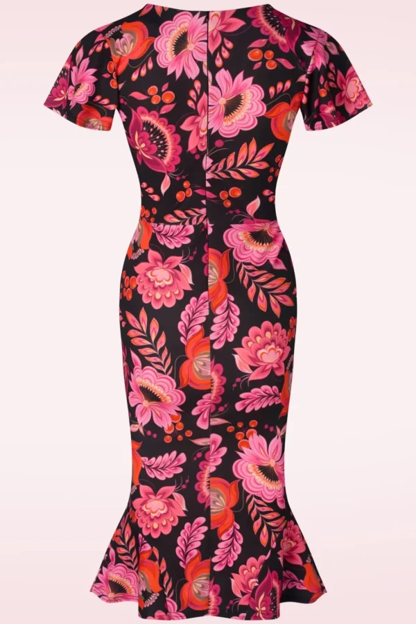 Store Vintage Chic for Topvintage Katie Floral Pencil Jurk In Zwart En Roze