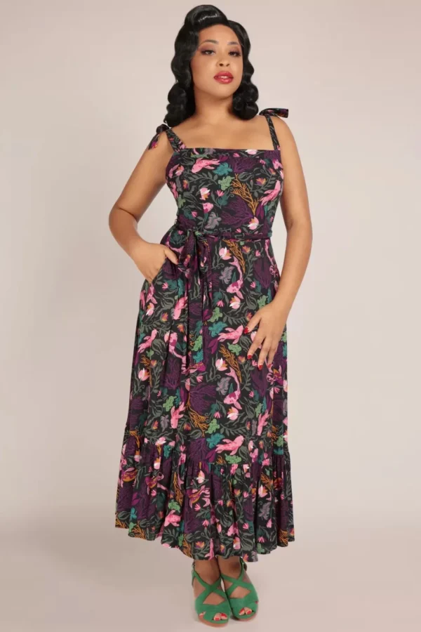 Cheap Collectif Clothing Katrina Tropical Reef Swing Jurk In Zwart