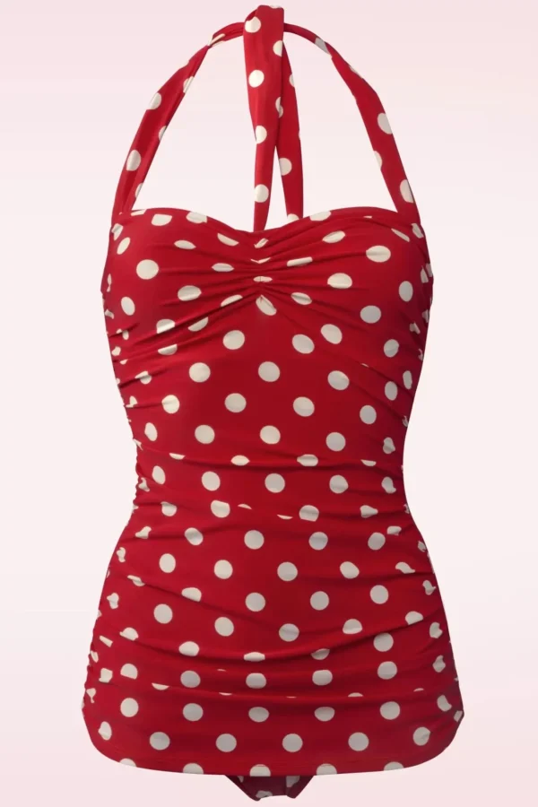 Shop Esther Williams Klassiek Badpak Met Polkadots In Rood En Wit