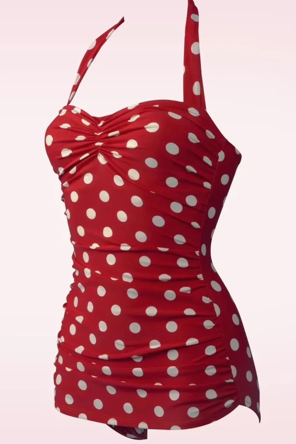 Shop Esther Williams Klassiek Badpak Met Polkadots In Rood En Wit