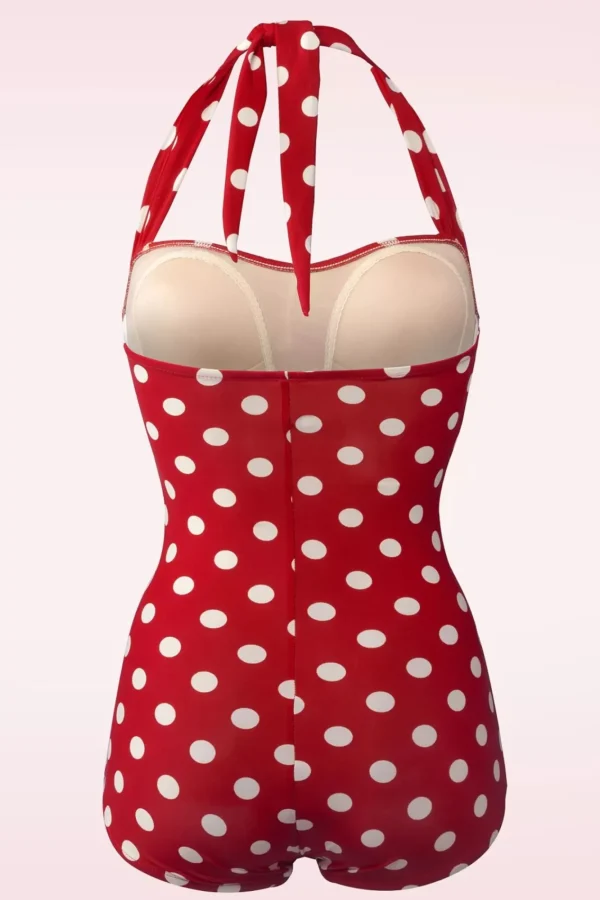 Shop Esther Williams Klassiek Badpak Met Polkadots In Rood En Wit