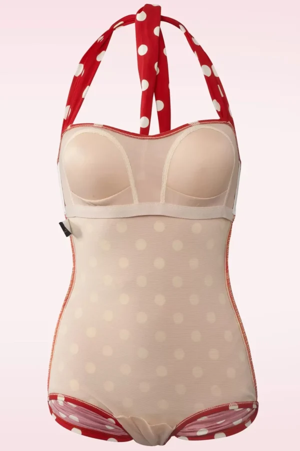 Shop Esther Williams Klassiek Badpak Met Polkadots In Rood En Wit