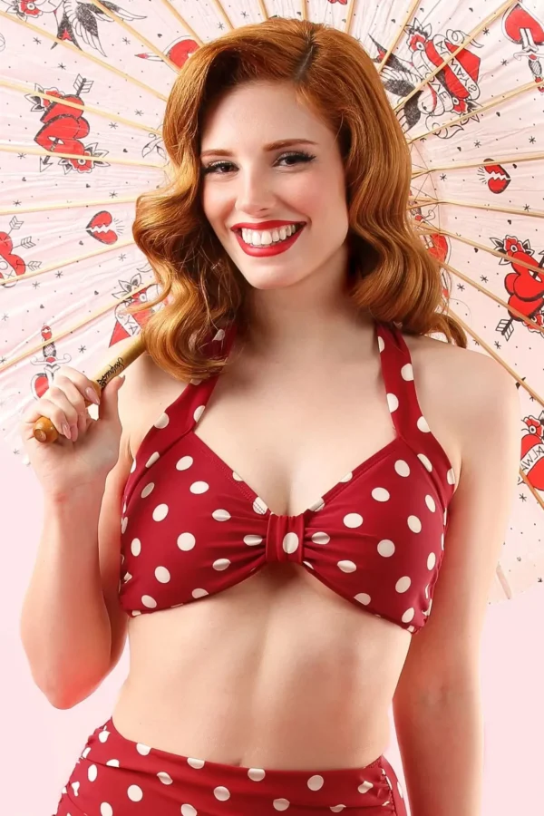 Clearance Esther Williams Klassieke Polka Bikinitop In Rood En Wit