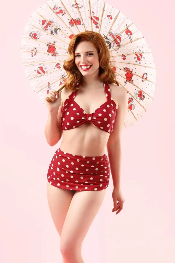 Store Esther Williams Klassieke Polka-Bikinibroek In Rood En Wit