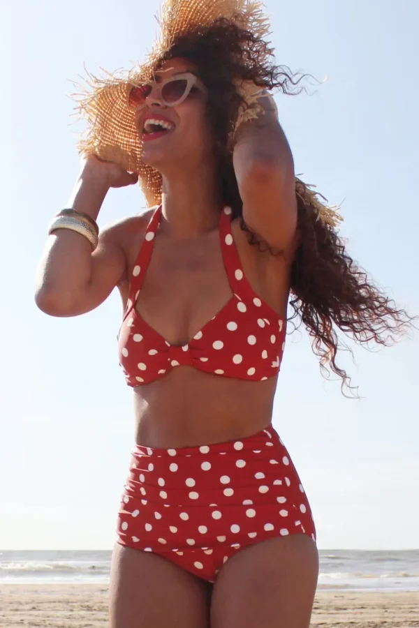 Store Esther Williams Klassieke Polka-Bikinibroek In Rood En Wit