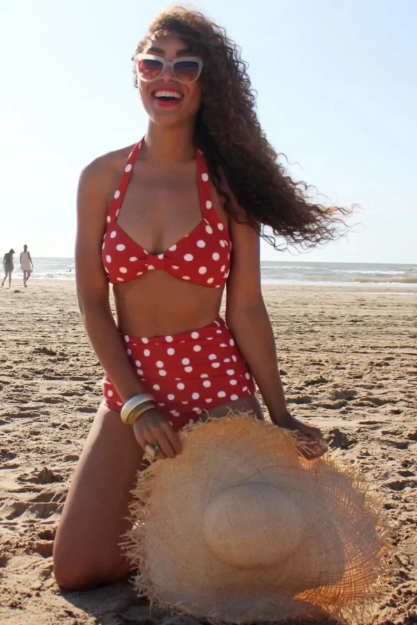 Store Esther Williams Klassieke Polka-Bikinibroek In Rood En Wit