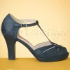 Hot B.A.I.T. Lacey Art Deco T-Strap Pumps In Mat Marineblauw